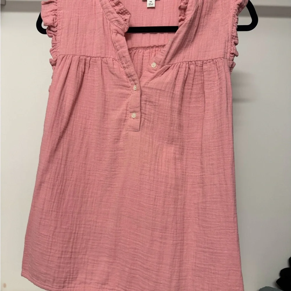 J. Crew Pink Ruffle Linen Blouse - Picture 1 of 2